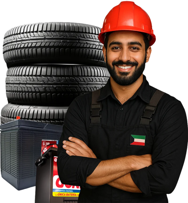 فني بطاريات سيارات يقدم خدمة تبديل البطارية في الكويت